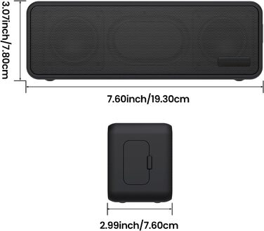 Портативна Bluetooth колонка Raymate з подвійним басом 20W, IPX7, TWS, 15 годин роботи, чорна