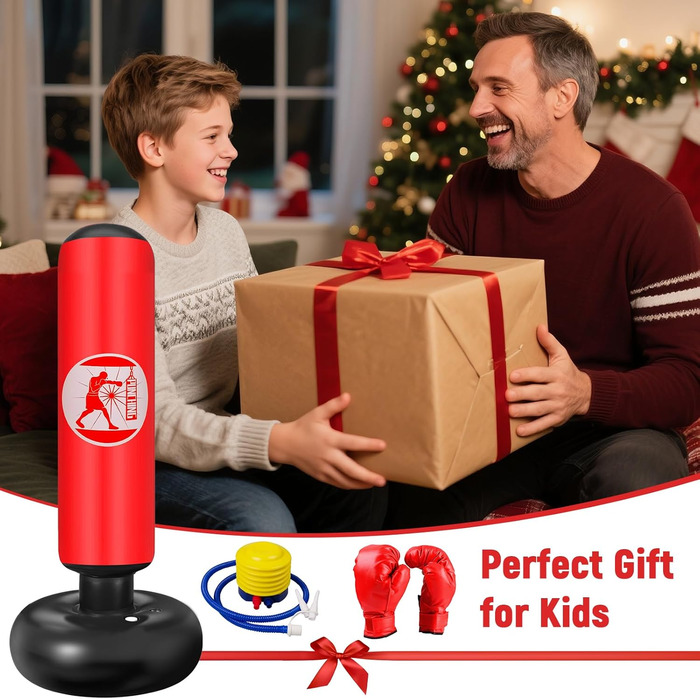 Дитячий боксерський мішок Qoosea для дітей 6-12 років, 160 см, надувний, з боксерськими рукавичками, для карате, кікбоксингу, таеквондо, MMA, червоний