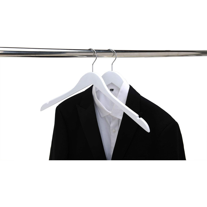 Дерев'яні вішаки для одягу Quality Hangers, напіввигнуті плічка з масиву дерева з поворотним гачком для піджаків та суконь, білі, 20 шт.