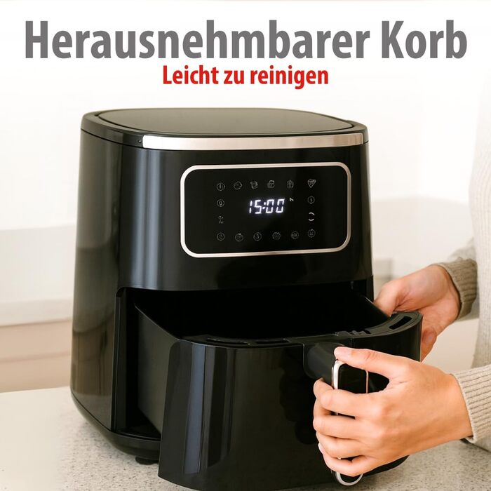 Фритюрниця Alpina Airfryer 4.5L з цифровим дисплеєм - фритюрниця без олії, 1450W, для 1-4 осіб, регулювання температури 80-200°C, таймер