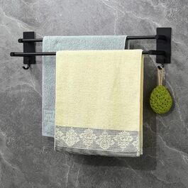 Тримач для рушників Vista без свердління, подвійний, 43.5 см, нержавіюча сталь, рушник-перекладина для ванної кімнати, самоклеючий, для ванної/кухні (60 см, чорний)