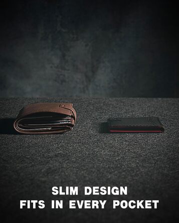 Чоловічий гаманець Zitahli Sport-Fan: 10-12 карт, RFID-захист, шкіряний, тонкий, з відділенням для ID, мінімалістичний, подарунок для чоловіків (чорний та червоний)