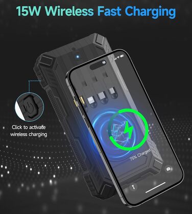 Портативний зарядний акумулятор Solar Powerbank 56800mAh з сонячною панеллю, 30W PD, 3.0A USB-C, 3 порти (2 USB та 1 Type-C), бездротовий заряд 15W, LED-індикатор, ліхтарик, чорний