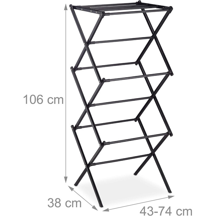 Сушарка для білизни Relaxdays, розкладна, висувна, 11 стійок, 6 рівнів, чорна, металева
