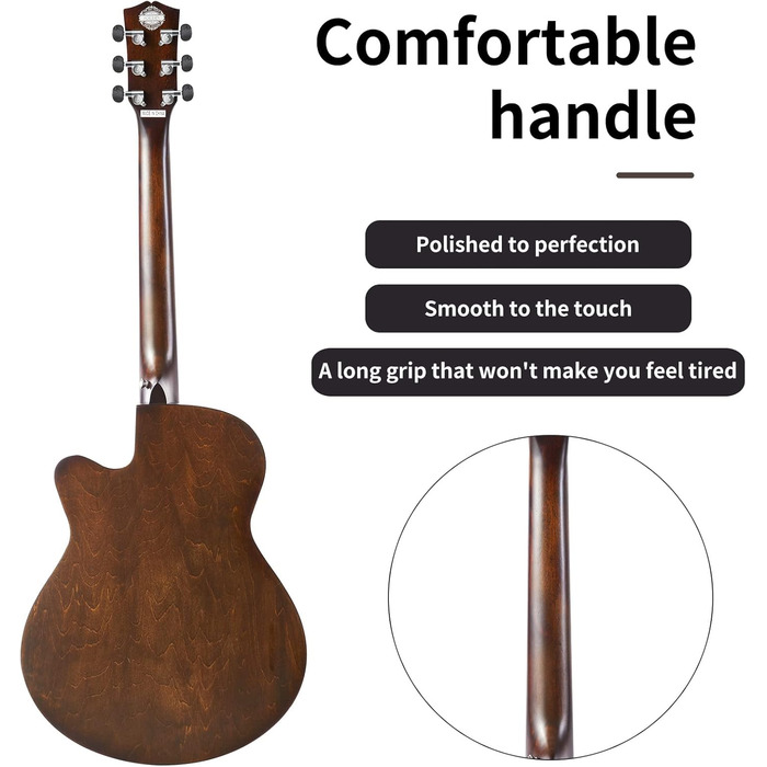 Акустична гітара Soldin 40 дюймів з масивною кришкою з ялини, комплект з аксесуарами (Gigbag, підставка, тюнер, ремінь, каподастр, струни, серветка, медіатори)