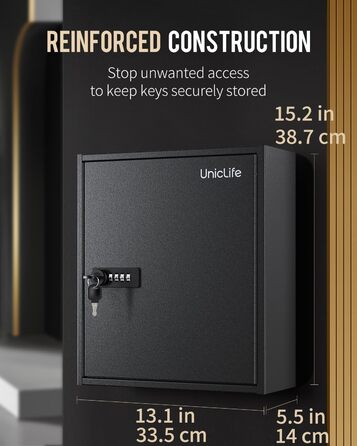 Шкафчик для ключів Uniclife на 60 позицій з комбінацією та ключовим замком, чорного кольору, з регульованими полицями. Цифрова скринька безпеки, органайзер для ключів