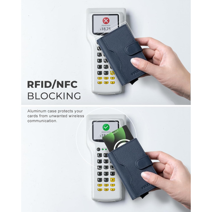 Чоловіче картхолдер VULKIT з RFID блокуванням, з металу, на 3 картки та віконцем для посвідчення, компактний гаманець, шкіряний, з магнітною застібкою, бордовий (справжня шкіра Litchi Navy)