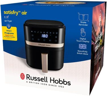 Russell Hobbs Rapid Air Fryer 4.3L - Quiet & Compact Air Fryer with 9 Programs, Touchscreen, Grill, Bake & Fry