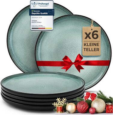 Набір посуду Twinzee Steingut 24 елементи (6 осіб) - Тарілки та миски - Сервіз з каменю (Колекція Riviera, Sage, маленькі тарілки (x6))