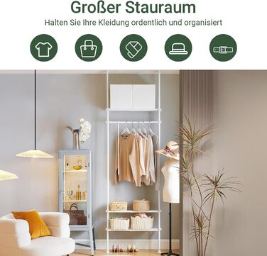 SoBuy Телескопічна вішалка для одягу, розширювана, з полицями для спальні, металева, KLS07-SCH (Білий)