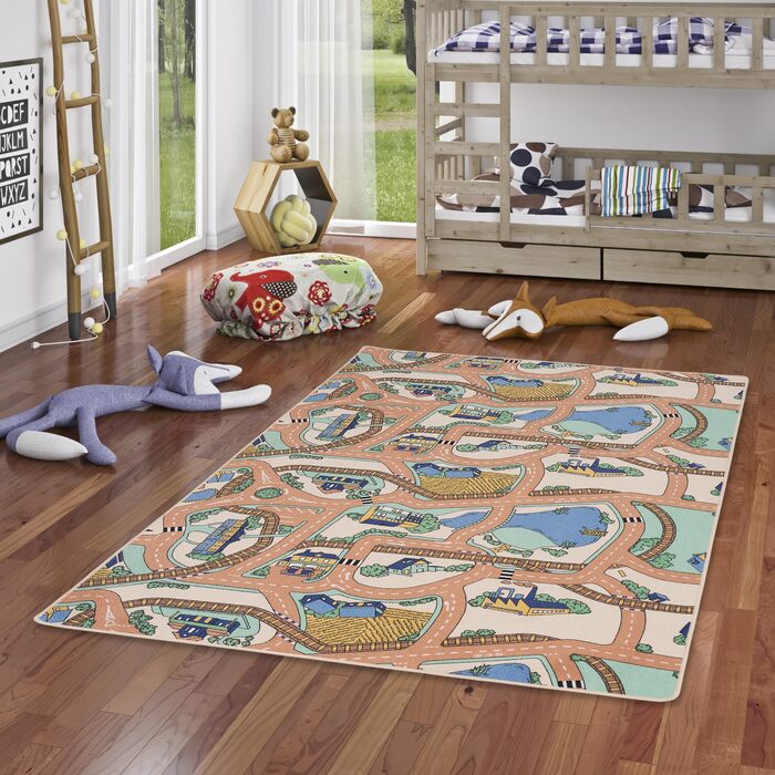 Дитячий килим Snapstyle для ігор, 200x200 см, прямокутний, бежевий, міцний та простий у догляді, килим-місто