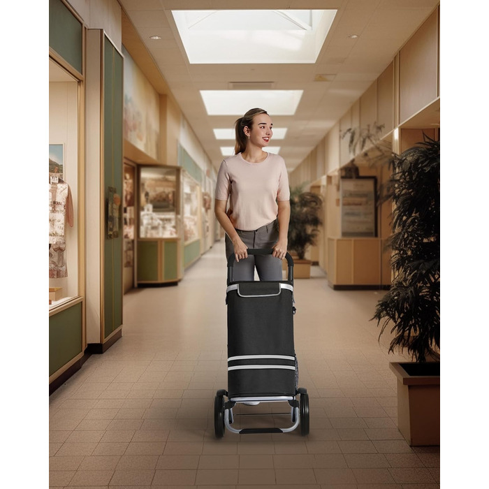 SONGMICS Shopping Trolley, Cart, Shopping Cart with Cooler Compartment, Large, 35 Liters, Folding, Shopping Bag with Wheels, Removable Bag, Black KST03BK