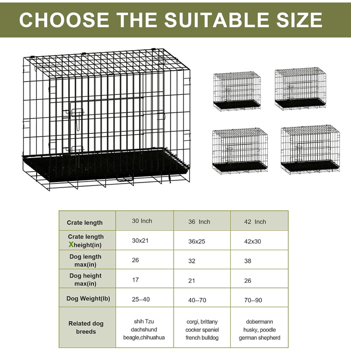 Переносна вольєр для собак з подвійними дверима, з піддоном та перегородкою, 76.2 x 45.7 x 53.3 см