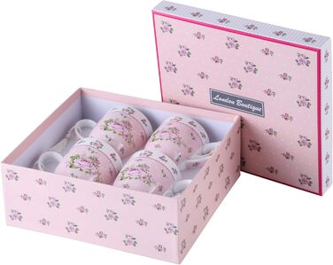 Набір кавових чашок London Boutique 330 мл, порцеляна, рожеві, 4 шт, вінтаж, Shabby-Chic, подарунок для жінки