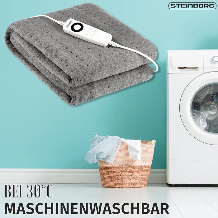 Електрична ковдра Steinborg з автовимкненням | 150 x 80 см | Таймер 6 год | Можна прати при 30°C | 6 температурних режимів | З пультом дистанційного керування | Тепла ковдра | Тепло під матрац | Тепла підстилка