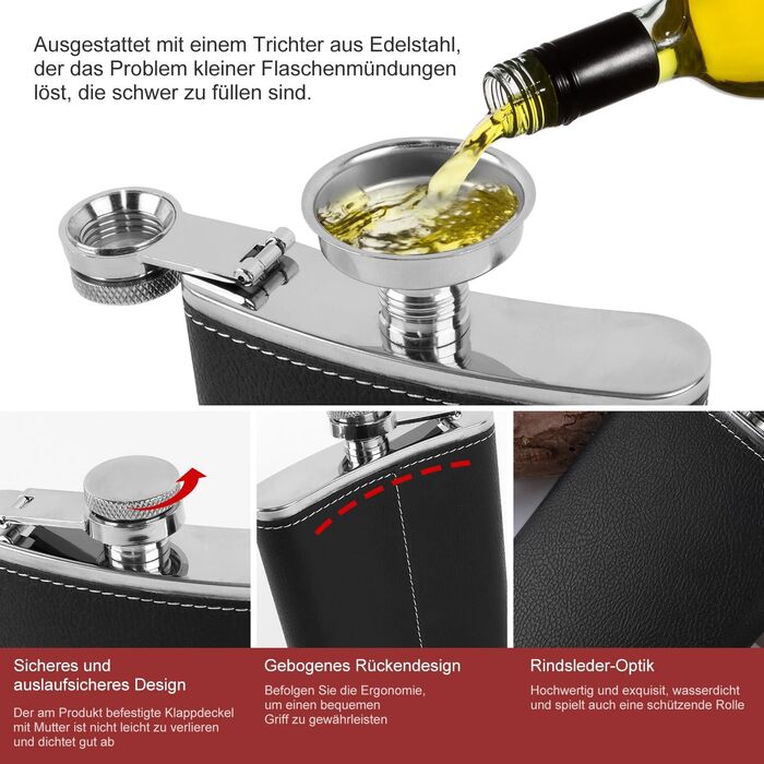 Фляга з нержавіючої сталі 8oz (240 мл) з набором: воронка та 4 стаканчика. Ідеальна для туризму, весілля, кемпінгу, альпінізму, пікніків (чорна)