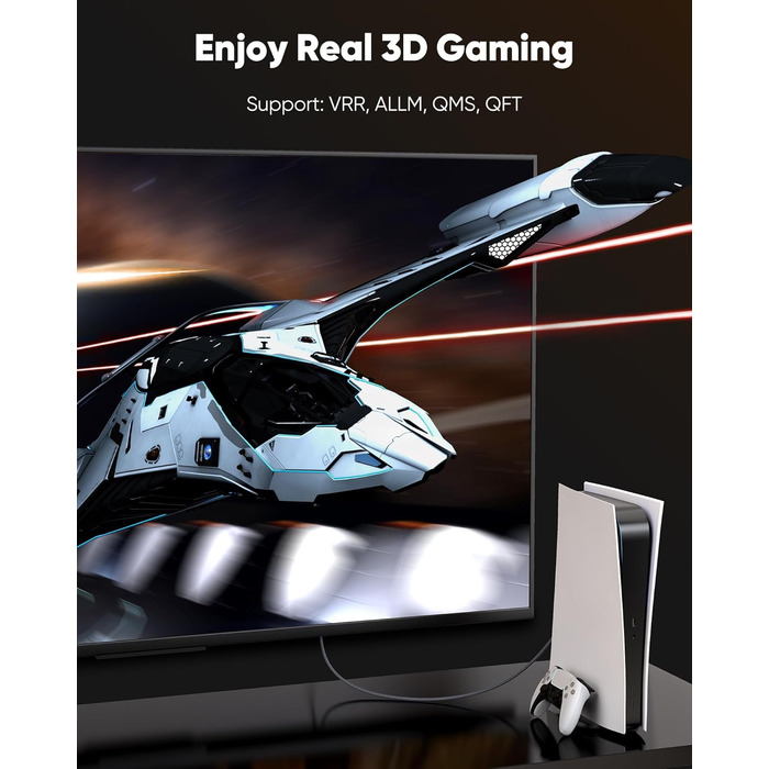 HDMI кабель Highwings 5 метрів 8K, HDMI 2.1, 48Gbps, Ultra Highspeed, Ethernet, HDR10, eARC, DTS:X, 3D, HDCP 2.2/2.3, сумісний з PS5/4/3, HDTV, Blu-ray, монітор