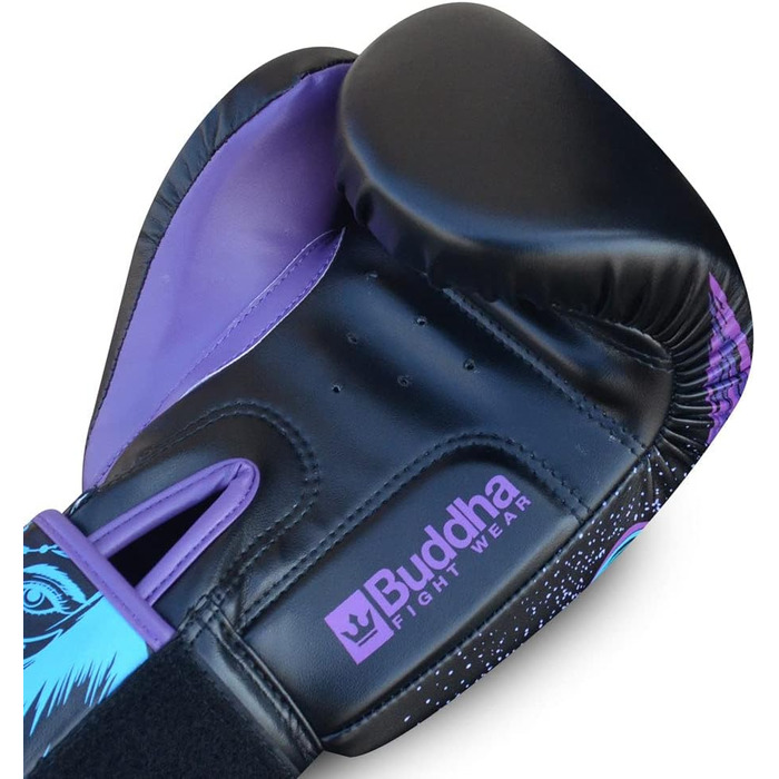 Buddha Fight Wear Luzbel Boxing Gloves - Muay Thai & Kickboxing - 12oz Blue - Premium Leather & Odor-Resistant Interior