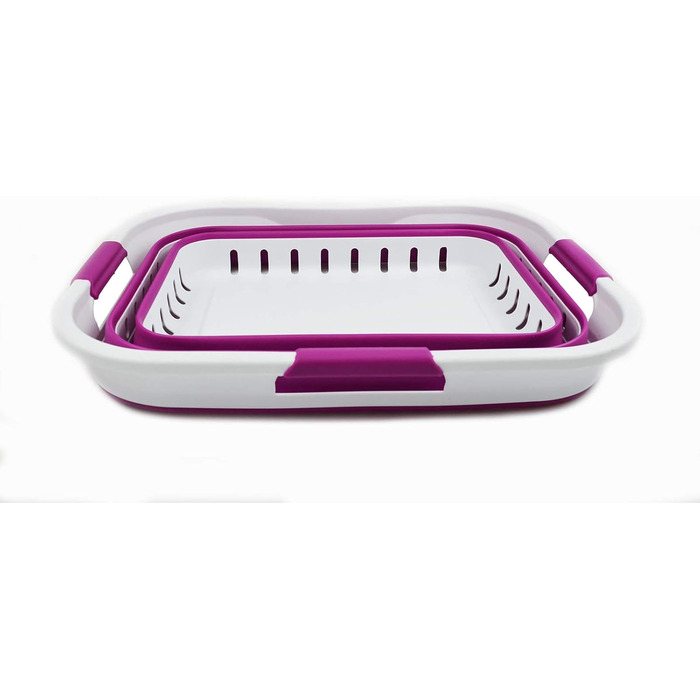 SAMMART 30L Collapsible 3-Handle Plastic Laundry Basket - Foldable Pop-Up Storage Container/Organizer - Portable Wash Basin - Space-Saving Basket/Bin (White/Purple)