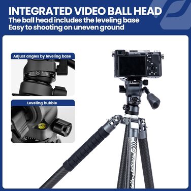Штатив Fotopro Carbon X-Aircross 3 з поворотним вушкою 360° та швидкознімною платформою, 151 см, блакитний, для відео та фото, максимальне навантаження 10 кг