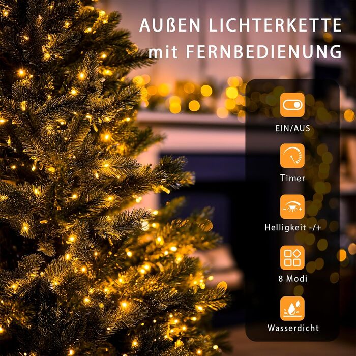 Гірлянда світлодіодна святкова для прикраси на 800 LED, 90 метрів, тепле біле світло, з пультом, таймером, вологостійка, для дому та саду