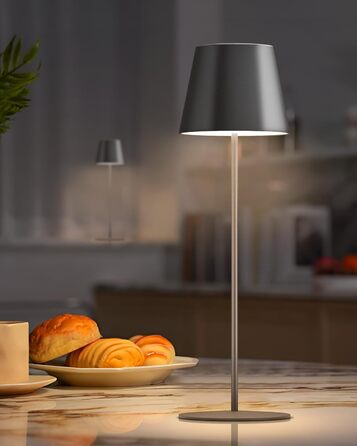 LED настільна лампа FUYO з USB-C зарядкою, акумуляторна, для дому та вулиці, сенсорне керування, регулювання яскравості 2700K-6000K, 3 кольори, для вітальні, спальні, балкона, саду, тераси (сірий), 2 шт. в упаковці
