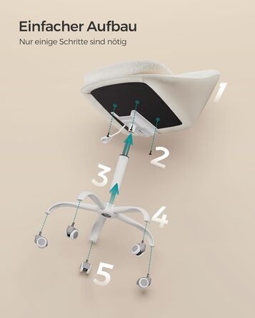 Крісло SONGMICS для офісу та дому, крісло для макіяжу з Sherpa, регульоване по висоті, з м'якою оббивкою з піни, для робочого кабінету або спальні, колір капучино-білий, матеріал Sherpa + PU, OBG020W01