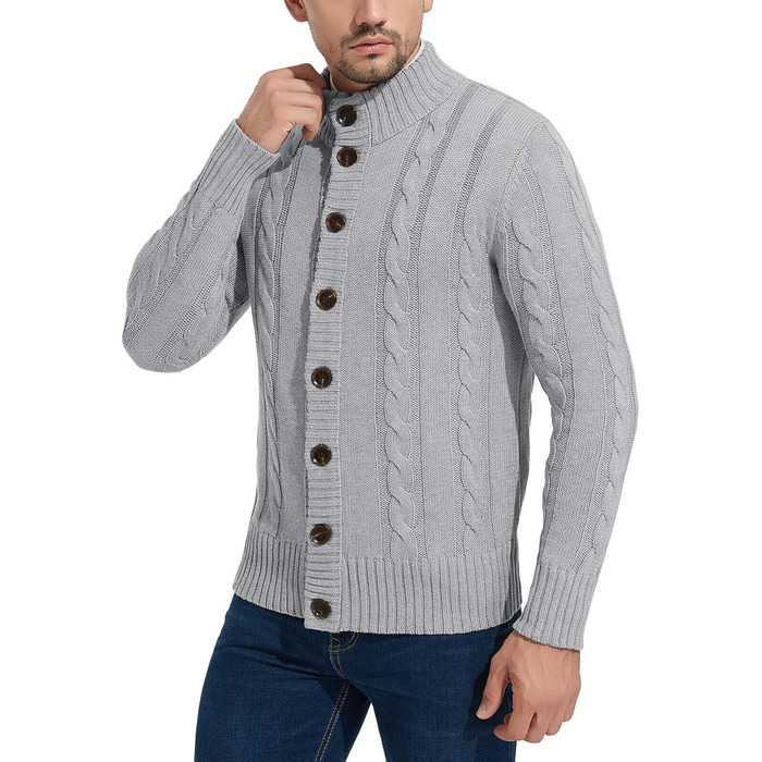 Чоловічий в'язаний кардиган NITAGUT: стильний та теплий на зиму. Довгі рукави, в'язаний пуловер, XXL, сірий колір