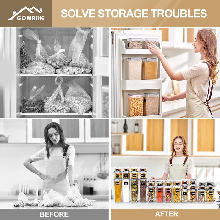 Набір контейнерів для зберігання GoMaihe 16 шт. | Герметичні бокси для кухні, продуктів, кормів для тварин | Пластикові контейнери з кришкою