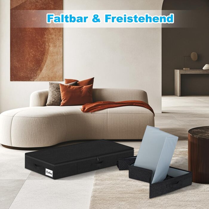 Коробки для зберігання під ліжко з кришкою, 12 см, 4 шт. Складані контейнери для одягу та постільної білизни, чорні