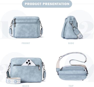 Сумка жіноча через плече MUIIKOLA середнього розміру, екошкіра, м'який широкий ремінь (Світло-блакитна)