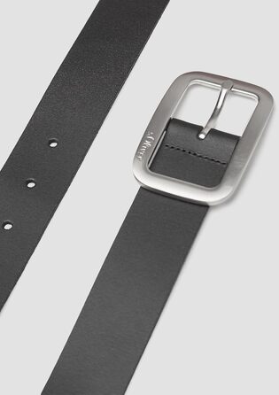 Чоловічий шкіряний ремінь s.Oliver з прямокутною пряжкою та логотипом, чорний 105