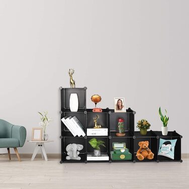 TUMUCUTE Storage Cube Shelf with 9 Cubes, Plastic, Cabinet, Modular, Bookshelf, Storage Shelves for Bedroom, Living Room, Office, Black