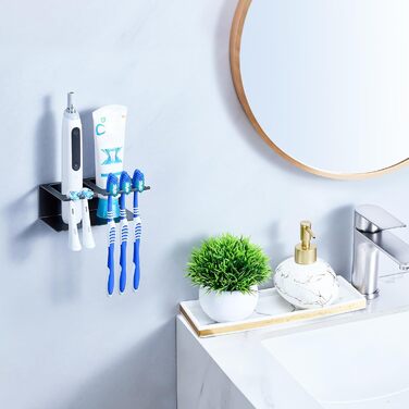 Настінний тримач для зубних щіток, електричної зубної щітки, без свердління, для зберігання насадок, чорний, великий