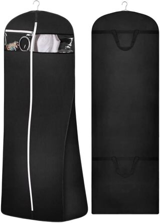 Чохол для сукні MISSLO, 177см, чорний: дихаючий, з кишенями, для вечірньої сукні, костюма, весільної сукні, у подорож