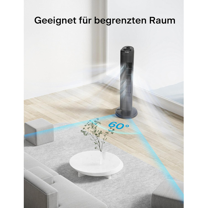PELONIS 76 см Турбовентилятор з осциляцією, 3 швидкості, таймер 8H, тихий та компактний для дому/офісу (чорний)