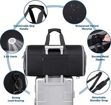 Suit Bag, Garment Bag Travel Duffel for Suits, Convertible Garment Duffel Bag for Men and Women, 4 in 1 Suit Bag Hanging Bag with Shoe Bag (Black)