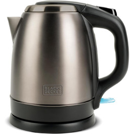 Електричний чайник BLACK+DECKER BXKE2202E, 1.2L, 2200W, нержавіюча сталь, поворотна база 360°, автоматичне відключення, індикатор рівня води, ергономічна ручка, для лівшів