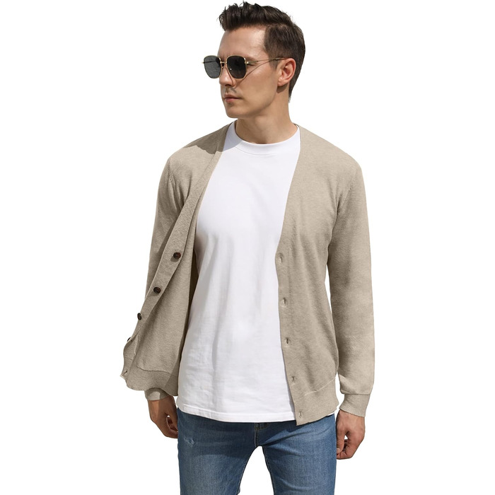 Світшот Hisir для чоловіків з V-подібним вирізом, легкий, елегантний, зимовий, класичний кардиган з ґудзиками (Хакі, XXL)