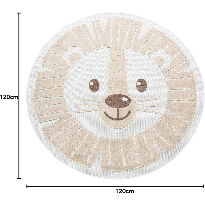 Paco Home Kids Rug Children's Room Outdoor Rug Round Play Rug Modern 3D Effect, Size: Ø 120 cm Round, Color: Beige
