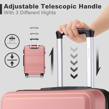 KONO Валіза-Тролей середнього розміру 24 дюйми, ABS, з TSA-замком, 4 колеса, 65×44×25.5 см, Кремово-білий (Набір 3 шт.)