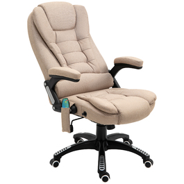 Vinsetto Office Chair with Vibration Massage, Ergonomic Desk Chair with Heating and Recline Function, Adjustable Height Executive Chair with Remote Control, Side Pocket, Linen-Look, Brown | Aosom