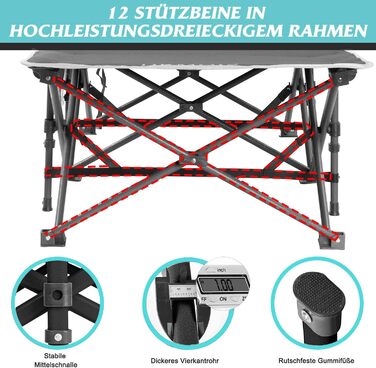 Розкладне ліжко для кемпінгу DRMOIS: велике (XXL), 81 см, вантажопідйомність 400 кг, з ізольованим килимком, сіре