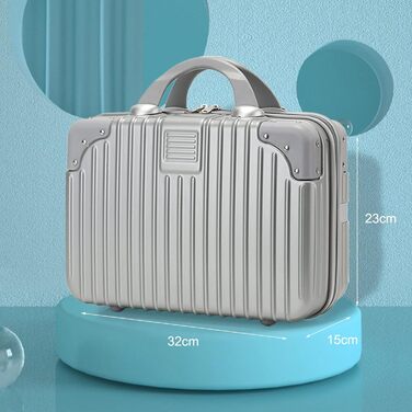 Waterproof Cosmetic Case Makeup Bag Lightweight Carry-on Beauty Case with Handle and Zipper, Women's Wear-resistant Hard Shell Travel Vanity Bag for Trip (Silver)