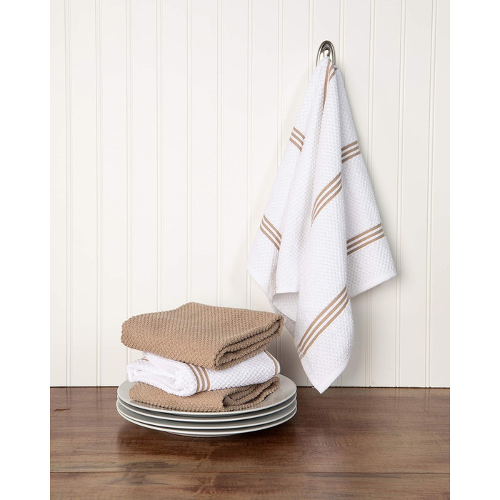 Sticky Toffee Dishcloths made of 100% cotton, terry cloth, 4 pieces, kitchen towels, 40.6 x 71 cm, light brown, soft, absorbent, for restaurant, bar, glass, kitchen towels