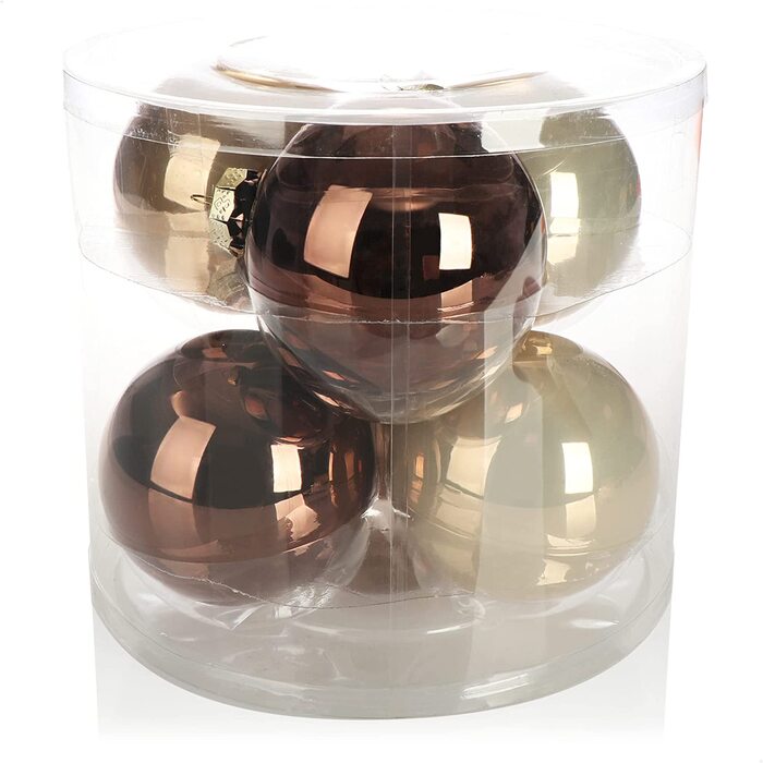 com-four® 6X Christmas Bauble - Glass Christmas Tree Baubles - Christmas Tree Decorations - Christmas Tree Ornaments - 8cm Bronze Glass Baubles