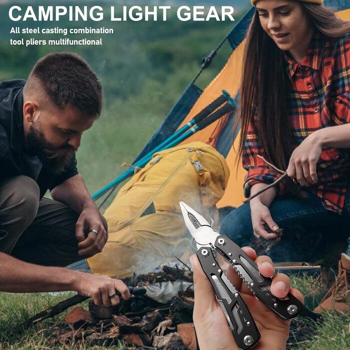 Мультитул чоловічий з нержавіючої сталі, мультиінструмент для подарунку, складаний ніж-мультитул з чохлом (чорний)