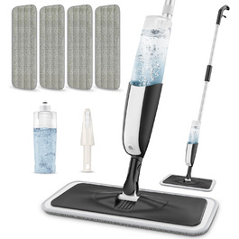 Швабра з розпилювачем MANGOTIME: мокрою шваброю для миття підлоги з баком та 4 накладками. Підходить для більшості типів підлоги. Чорний колір.