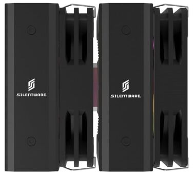 SILENTWARE Titan RGB - Кулер для CPU з подвійною баштою, 6 теплових трубок, 2x 120мм вентилятори PWM, RGB підсвітка, підтримка Intel LGA 115X/1200/1700/1851 та AMD AM4/AM5, TDP 265W
