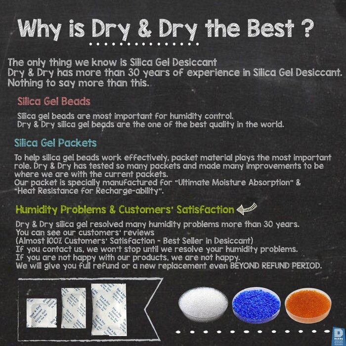 Dry & Dry 500 g [5 Pack] Food-grade orange indicator (Orange to Dark Green) mixed silica gel packets dehumidifier – rechargeable silica gel packet moisture absorber